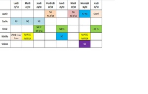 Planning Entrainements vacances d'Octobre