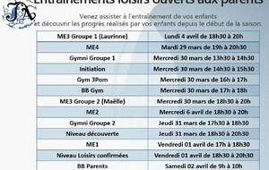 Entrainements ouverts aux parents