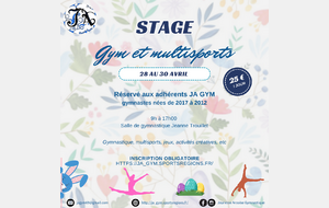 OUVERT à TOUTES - STAGE GYMNASTIQUE / MULTI-SPORTS du 28/04/2025 au 30/04/2025 - jeunes filles ( nées en 2012 à 2017)