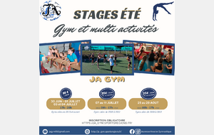 STAGE GYMNASTIQUE 30/06 - 01/07 - 03/07 - 04/07 - Gyms nées en 2015 et avant