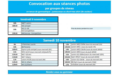 Planning photos - 9 et 10 novembre
