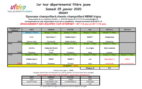 Samedi 25 janvier 2020 : convocations Filière Jeunes à Irigny (N7 et N8)
