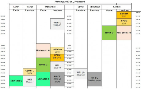 Planning des entrainements en période de couvre feu