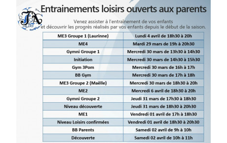 Entrainements ouverts aux parents